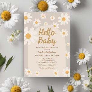 Invitation Bonjour Baby Retro Boho Daisy Baby shower Invitati
