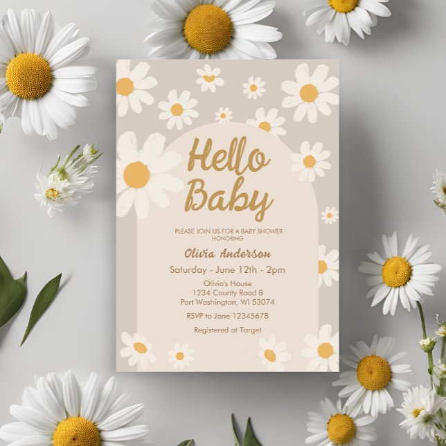 Invitation Bonjour Baby Retro Boho Daisy Baby shower Invitati (Créateur téléchargé)