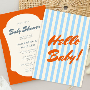 Invitation Bonjour Baby Retro Orange Abstrait Frame Baby show