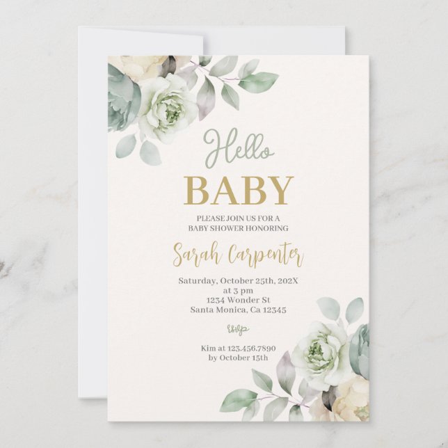 Invitation Bonjour Baby Sage Baby shower vert (Devant)