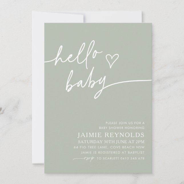 Invitation Bonjour Baby Sage Baby shower vert (Devant)
