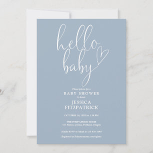 Invitation Bonjour Baby Script Dusty Blue Boy Baby shower