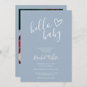 Invitation Bonjour Baby shower Coeur Dusty Photo bleu