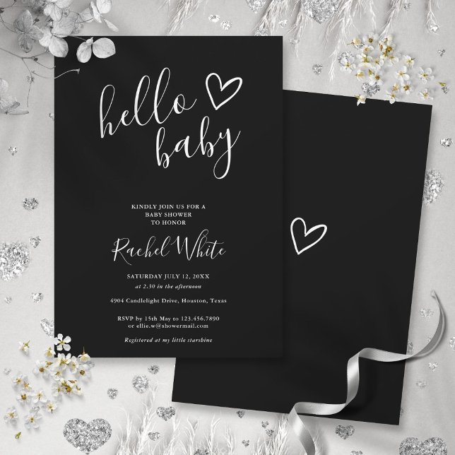 Invitation Bonjour Baby shower Genre Neutre Noir Et Blanc (Hello Baby Shower Gender Neutral Black And White Invitation)