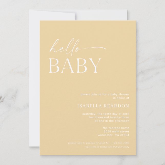 Invitation Bonjour Baby shower minimaliste bébé (Devant)
