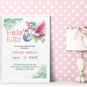 Invitation Bonjour Baby Stork Livraison Baby shower fille