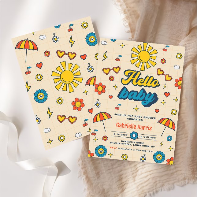 Invitation Bonjour Baby Super Retro Daisy Baby shower Party (Créateur téléchargé)