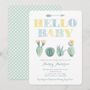 Invitation Bonjour Baby Team Green Genderless Cactus Baby sho