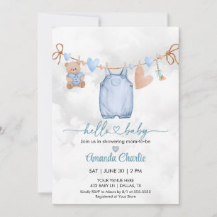 Invitation Bonjour Baby valentine's day Blue Boy baby shower
