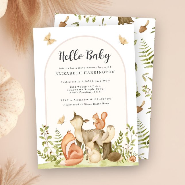 Invitation Bonjour Baby Woodland Animaux Baby shower Invitati (Créateur téléchargé)