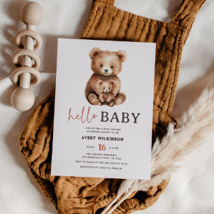 Invitation Bonjour Bébé Aquarelle Ours Bois Baby shower