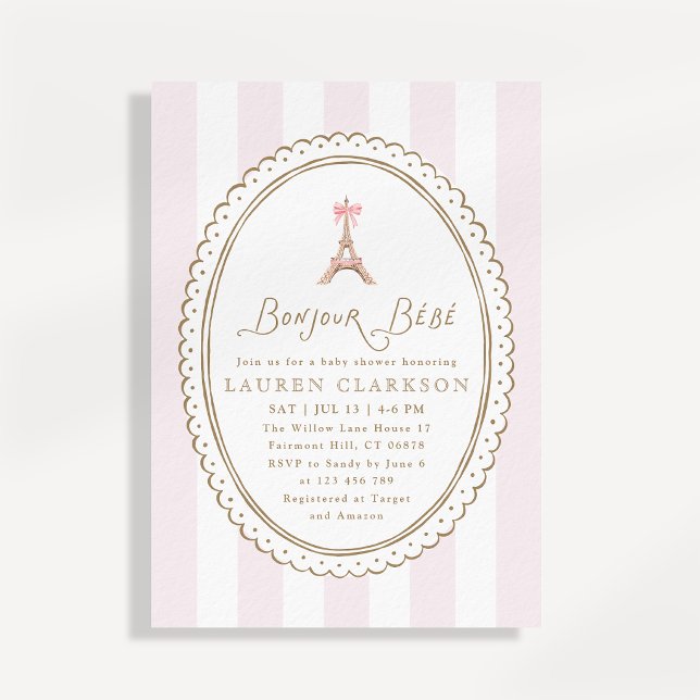 Invitation Bonjour Bébé Arc Bow Tour Eiffel Fête de Naissance (Créateur téléchargé)