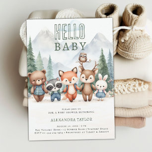 Invitation Bonjour Bébé Aventure Bois Animaux Baby shower