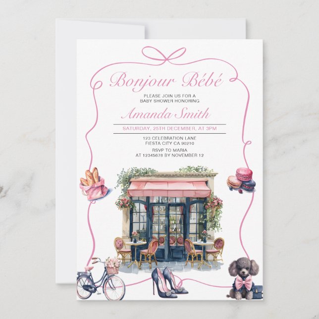 Invitation Bonjour Bebe Baby shower Café Paris (Devant)