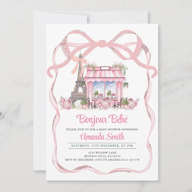 Invitation Bonjour Bebe Baby shower Café Paris (Devant)
