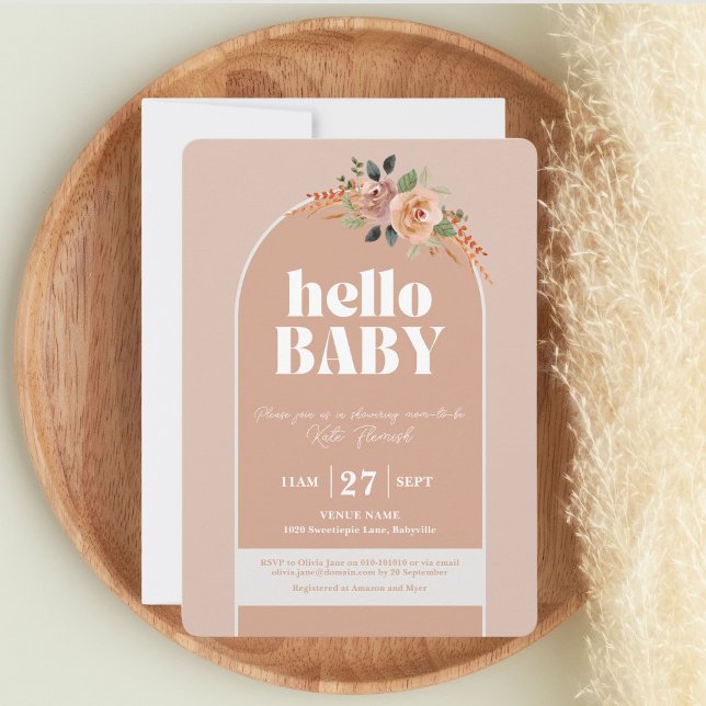 Invitation Bonjour bébé, Baby shower moderne Boho (Créateur téléchargé)