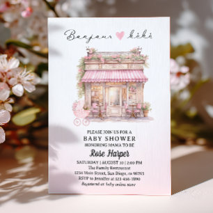 Invitation Bonjour Bébé Baby Shower Parisien Café Rose