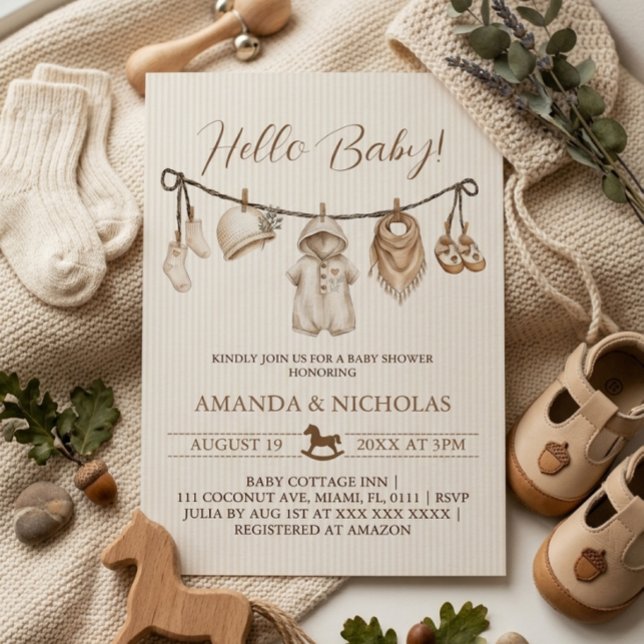 Invitation Bonjour Bébé Baby Shower Rayé (Créateur téléchargé)