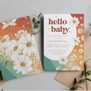 Invitation Bonjour Bébé Baby Shower Rétro Fleur de Daisy Ar