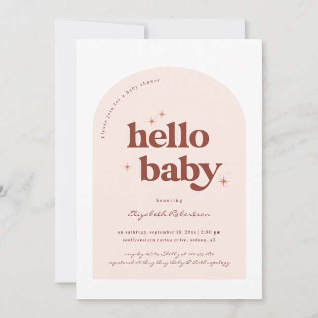 Invitation Bonjour bébé | Baby shower Retro Rose & Terracotta (Devant)