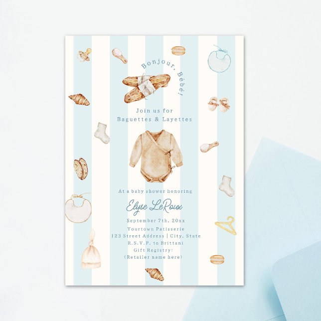Invitation Bonjour Bébé Baguettes Layettes Bébé Garçon França (Créateur téléchargé)
