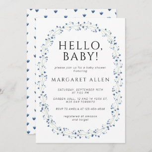 Invitation Bonjour Bébé Bleu Fleur sauvage Baby shower botani