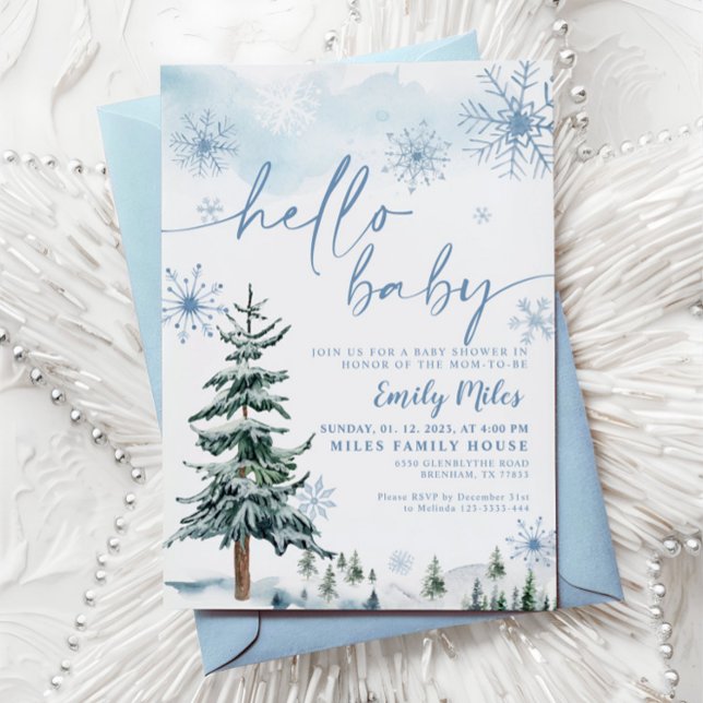 Invitation Bonjour Bébé Bleu Shower de Bébé Hiver (Créateur téléchargé)