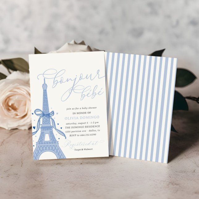 Invitation Bonjour Bébé Blue Paris Tour Eiffel Baby shower (Créateur téléchargé)