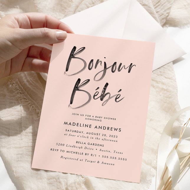 Invitation Bonjour Bebe Blush Fête de Naissance Française (Créateur téléchargé)