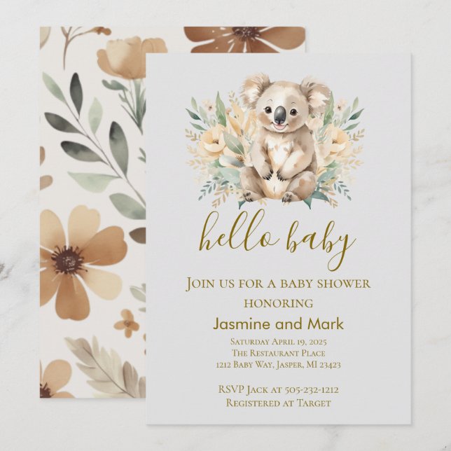 Invitation Bonjour Bébé Bohème Neutre Koala (Devant / Derrière)