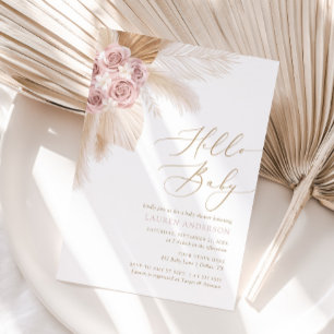 Invitation Bonjour Bébé Boho Pampas Grass Girl Baby shower