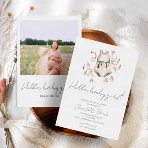 Invitation Bonjour bébé Boho Watercolor Baby shower fille