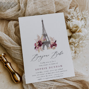 Invitation Bonjour Bébé Bourgogne Floral Paris Baby Shower