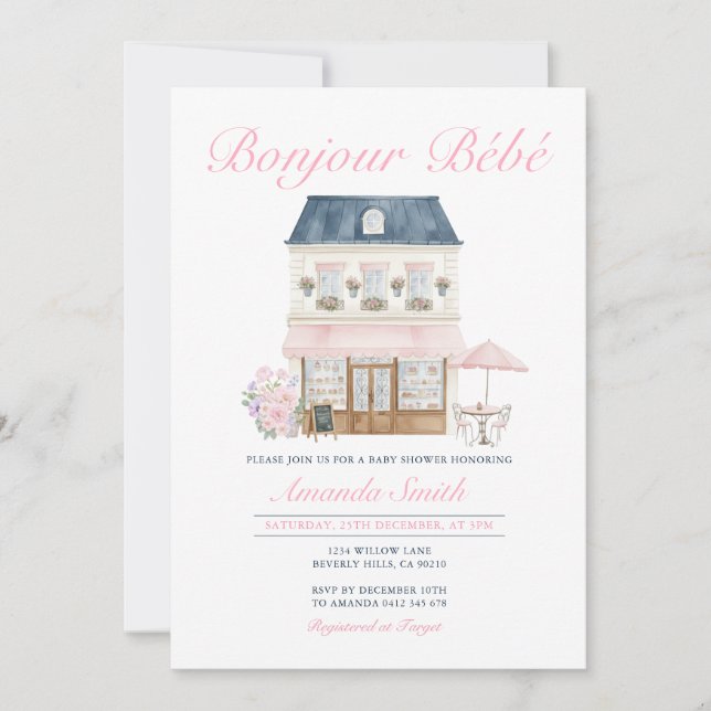 Invitation Bonjour Bébé Café Parisien Baby Shower (Devant)