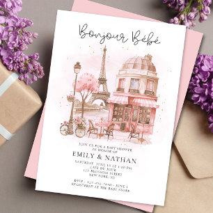 Invitation Bonjour Bébé Café Parisien Baby shower rose