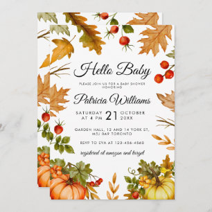 Invitation Bonjour Bébé Citrouille Foliage Baby shower d'auto