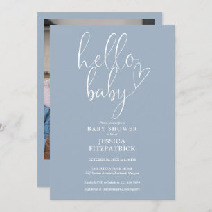 Invitation Bonjour bébé Dusty Blue Boy Baby shower photo