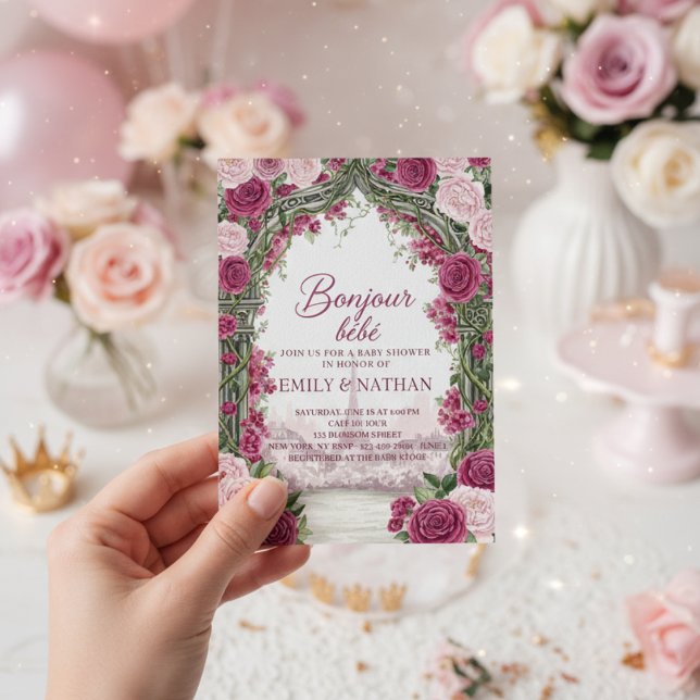 Invitation Bonjour Bebe eiffel tower French chic baby Shower (Créateur téléchargé)
