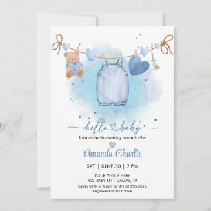 Invitation Bonjour bébé fête des amoureux garçon Baby shower