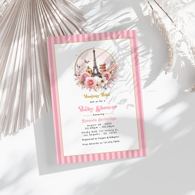 Invitation Bonjour Bébé Fête Prénatale Parisienne (Bonjour Bébé Parisian Baby Shower Invitation)