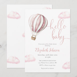 Invitation Bonjour Bébé Fille Rose Hot Air Baby shower