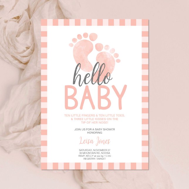 Invitation Bonjour Bébé Fille rose Pieds Baby shower (Créateur téléchargé)