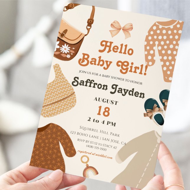 Invitation Bonjour Bébé Fille Vêtements Retro Baby shower Ear (Créateur téléchargé)