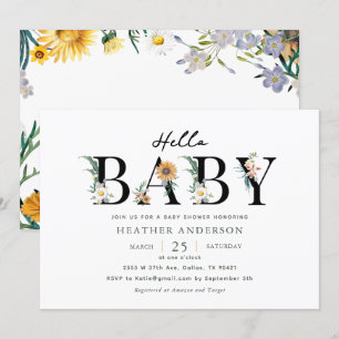 Invitation Bonjour bébé Fleur sauvage fille Baby shower Invit