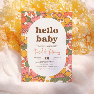 Invitation Bonjour Bébé   Fleurs Rétro Groovy Shower Bohème p