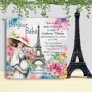 Invitation Bonjour Bebe Floral Tour Eiffel Baby shower Paris