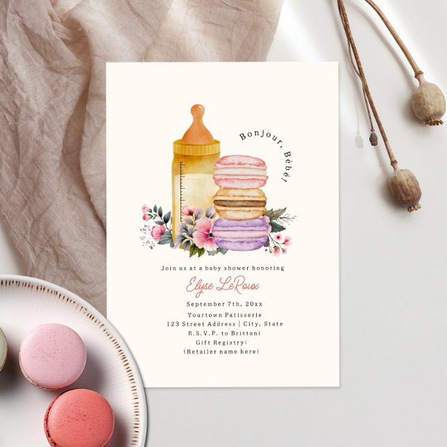Invitation Bonjour Bébé Français Macarons & Baby shower du la (Créateur téléchargé)