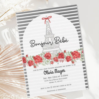 Invitation Bonjour Bebe Français Paris Baby shower élégant