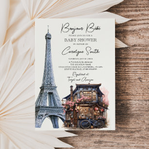 Invitation Bonjour Bebe Français Paris Baby shower parisien