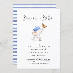 Invitation Bonjour Bebe French Elephant Baby Shoy Shoy Blue